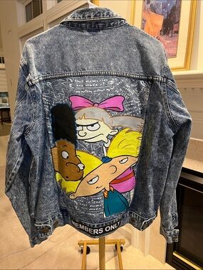 Members Only Hey Arnold Nickelodeon Acid-Wash Denim Jacket XL